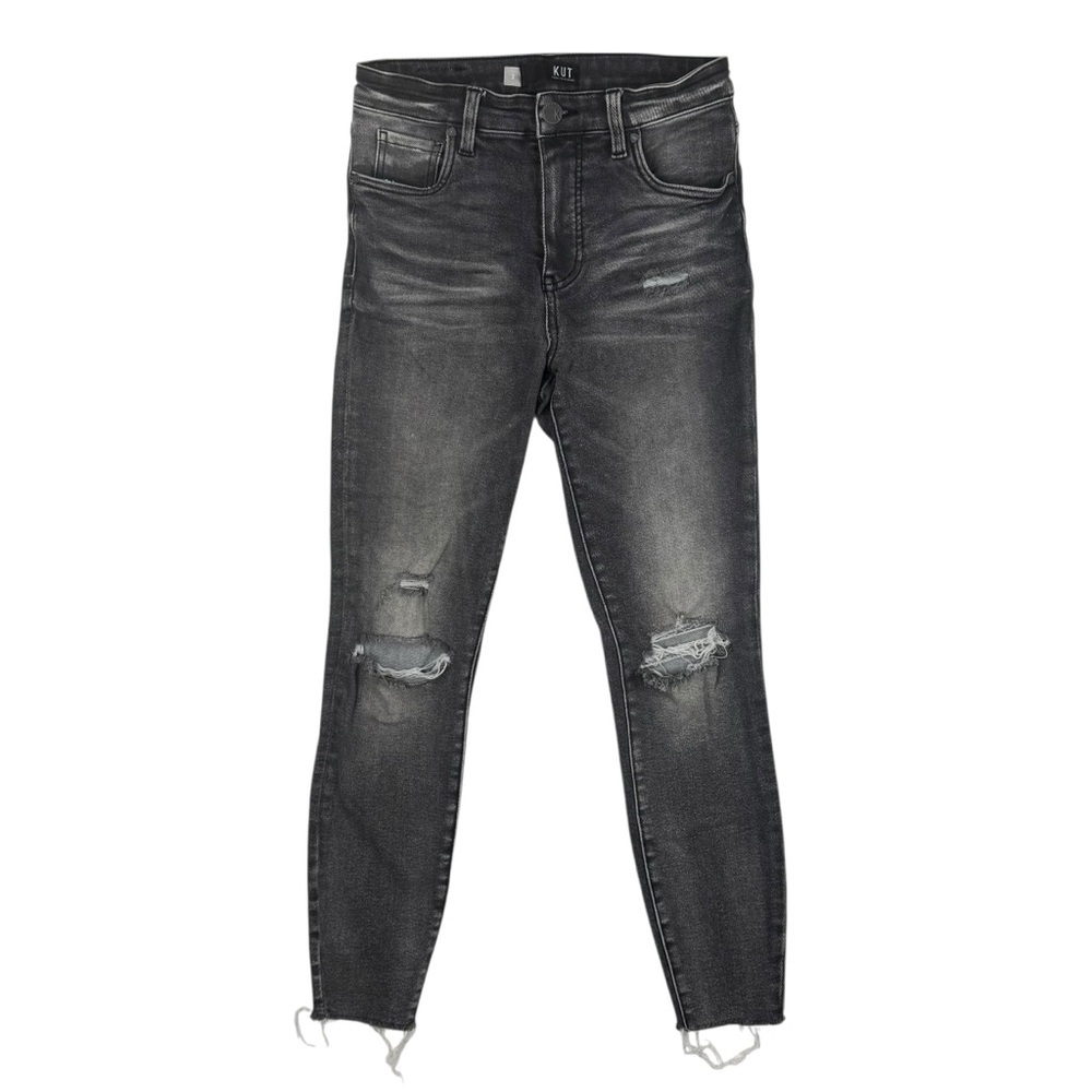 KUT From The Kloth Connie Black Distressed Raw Hem Skinny Jeans Size 2